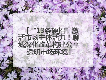 “13条硬招”激活市场主体活力！聊城深化改革构建公平透明市场环境