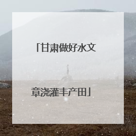甘肃做好水文章浇灌丰产田